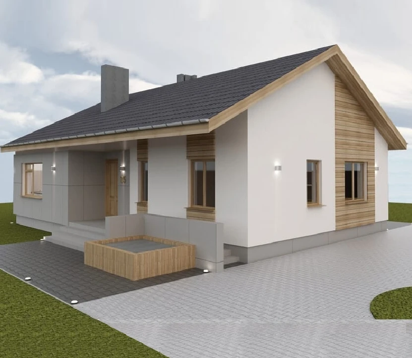 Prefabricated wooden cabin cottage house made from prefabricated sandwich panels