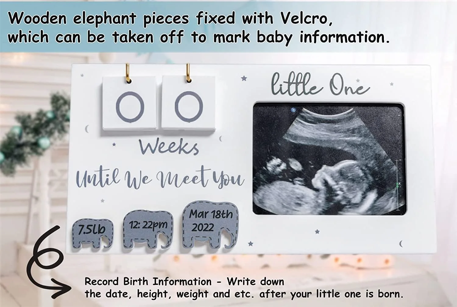 Expecting Parents to be Unique Gifts for Pregnant Women Ultrasound Sonogram Picture Frame with Baby Countdown Weeks Elephant