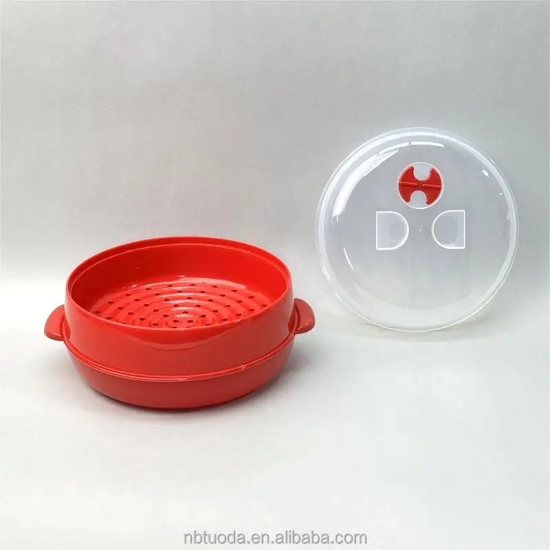 BPA Free Kitchen Microwave Cooker Plastic Cooking Steamer Container Double Layer Bowls