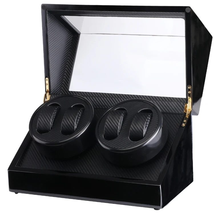 Luxury 4 Display Piano Lacquer Mute Wooden Motor Watch Box, Wholesale Rotations Watch Winder