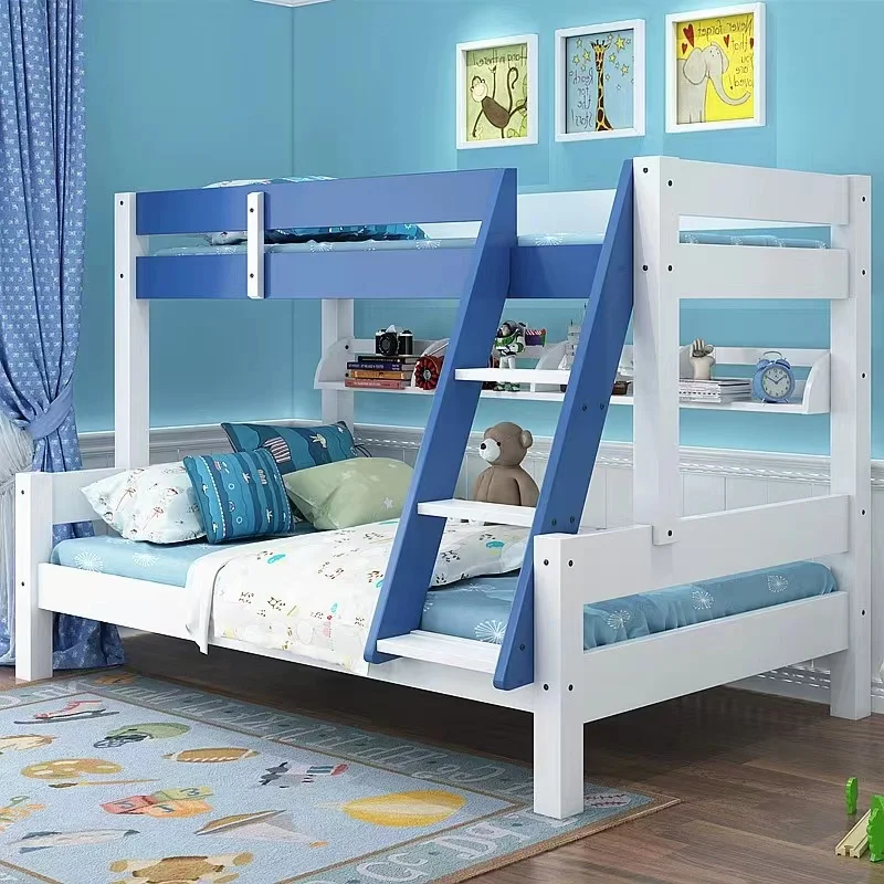 Modern Simple Solid Wood Twin Over Full Bunk Beds with Storage Drawers Loft Bed Ladder and Guard Rail Bunk Bed