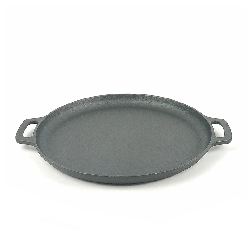 Wholesale Buy Large Polished Handmade Vegetable Oil Cast Iron Pizza Pan Skillet with 2 Handle