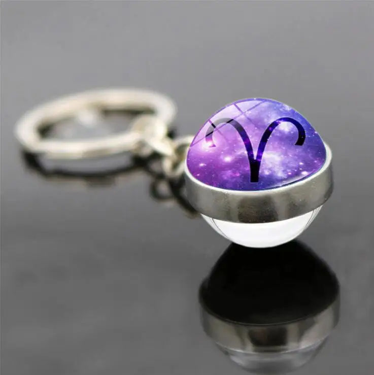 
Cute Design Purple Color Zodiac Keychain Glass Breaker Keychain Aries Keychain,With Double Ball Shape,Fast Shipping 