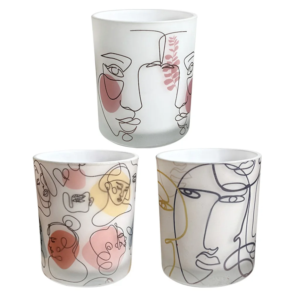 Human Face Empty Candle Holder Beauty Dressing Brush Pen Box Storage Cute Glass Cups Candle Jars with Lids in Bulk