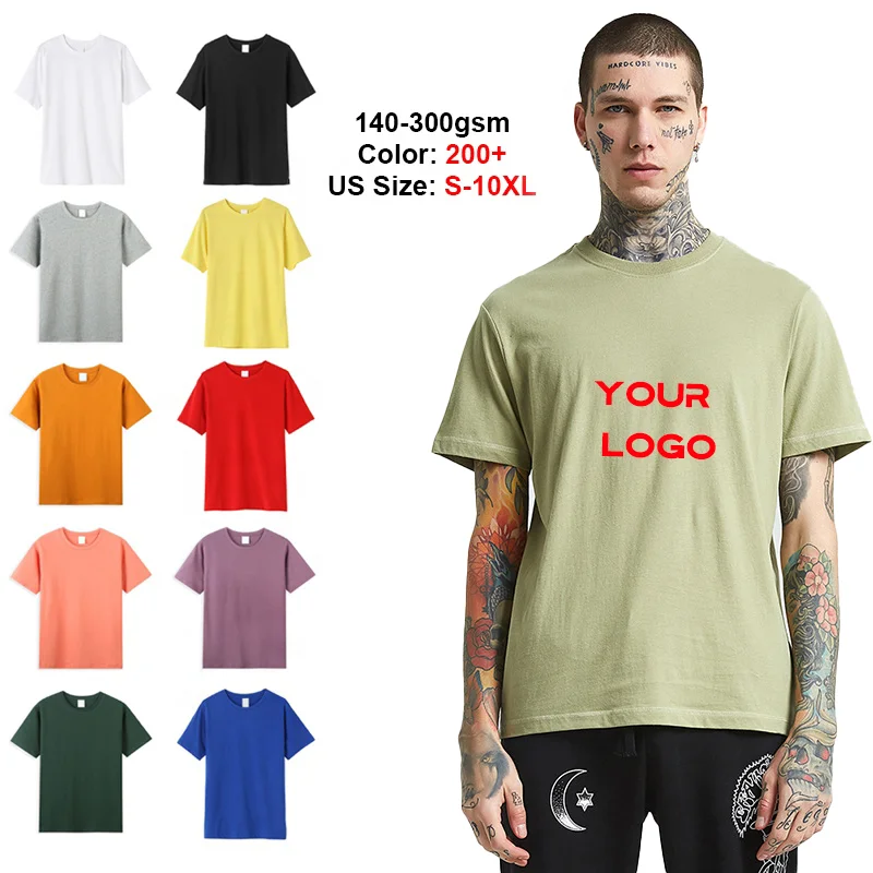 High Quality 100% Cotton Summer Custom Logo Print T-shirt Men's Blank Plain T Shirts Premium Cotton  T Shirt