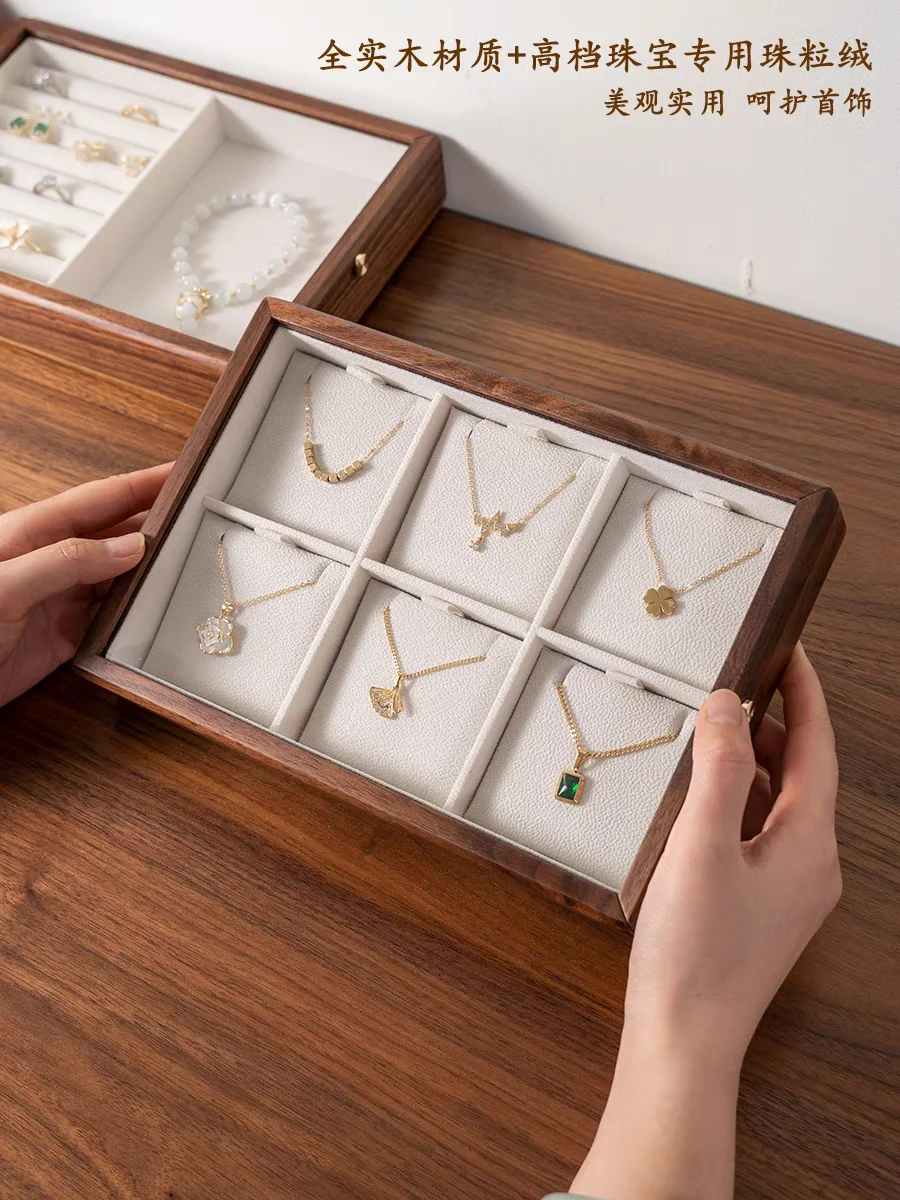 Stackable Storage Jewelry Display Holder Organizer Tray Walnut Wooden Jewelry Tray For Ring Earring Trinket Gemstone