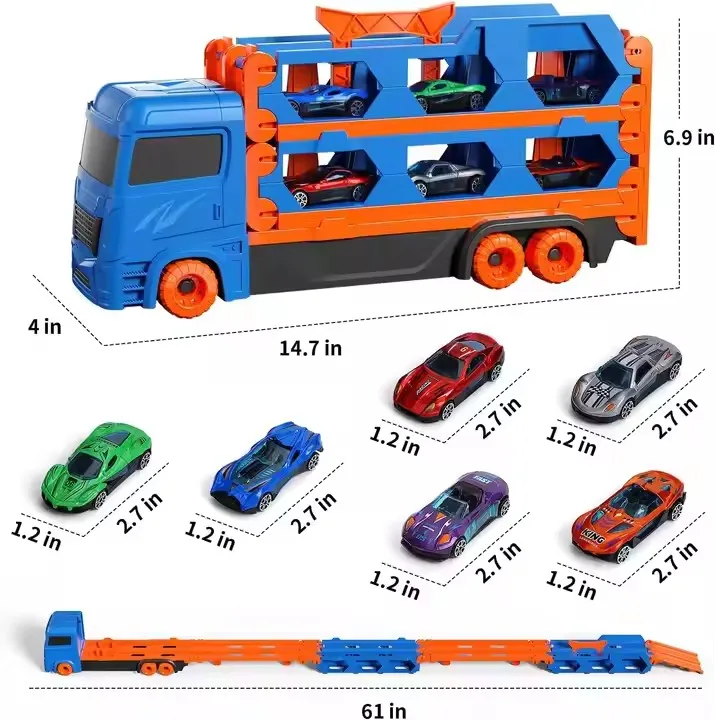 Custom 3 Layer Diecast Truck Toy Ejection Fold Metal Transportation Storage Container Kids Mini Vehicle Friction
