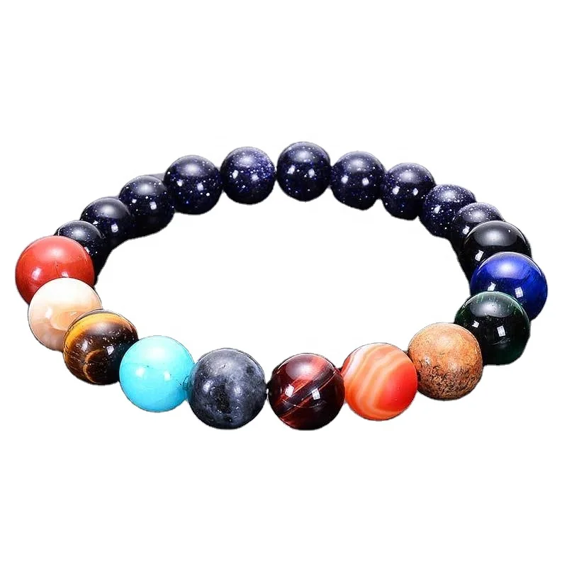 Wholesale Cosmic Galaxy Solar System Inspired Eight Planet Bracelets Natural Blue Sandstone Pearl Fashion Jewelry Bangles Gifts