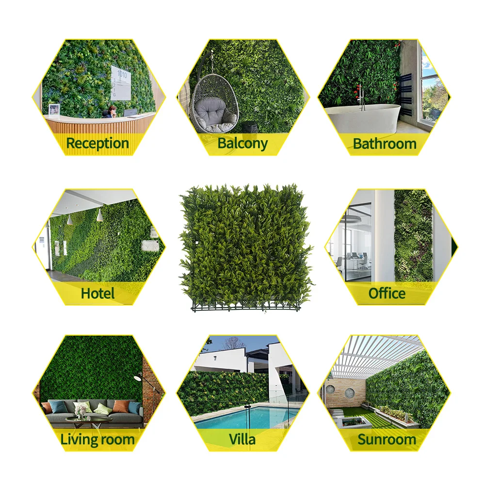 Wholesale decorative vertical garden fence mimosa leaf simulation lawn green wall fake artificial plant