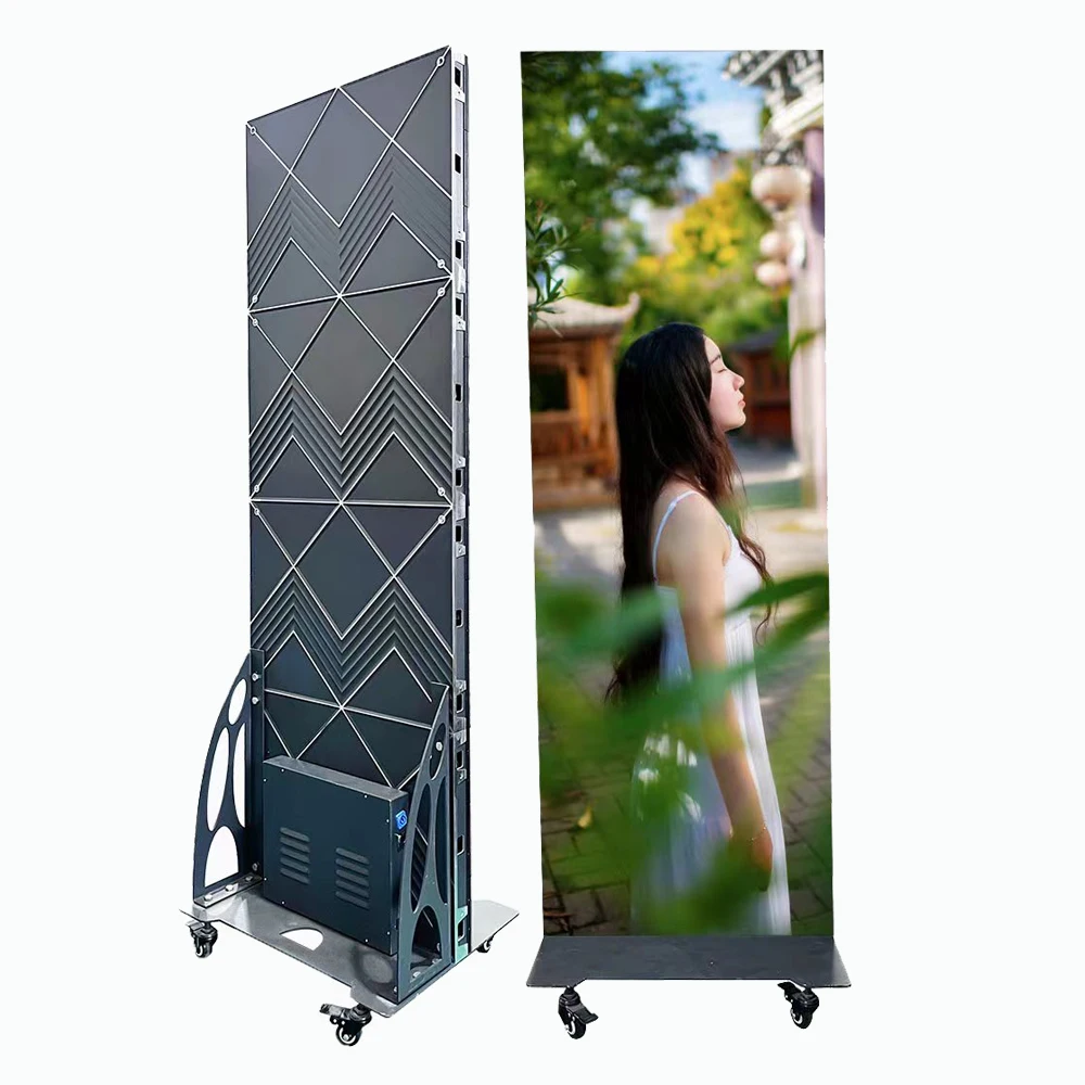 High Definition Customized LED Screen Poster Screen P2 P3 2mm Pixel Pitch Floor Standing For Airport Car Subway Use