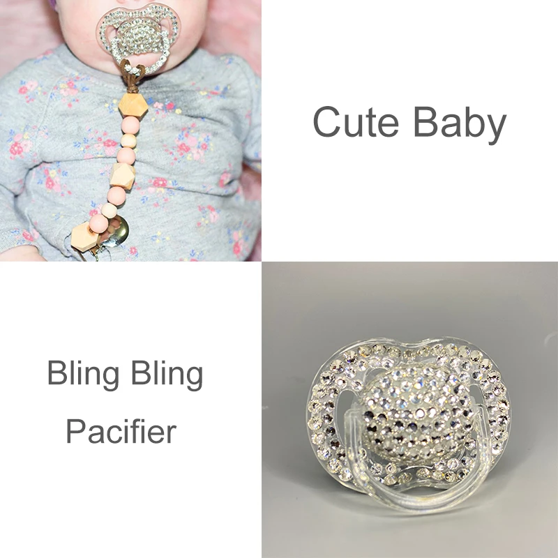 Dollbling Transparent Blue Crown Rhinestone White Strass Bling Luxury Daily Pacifier
