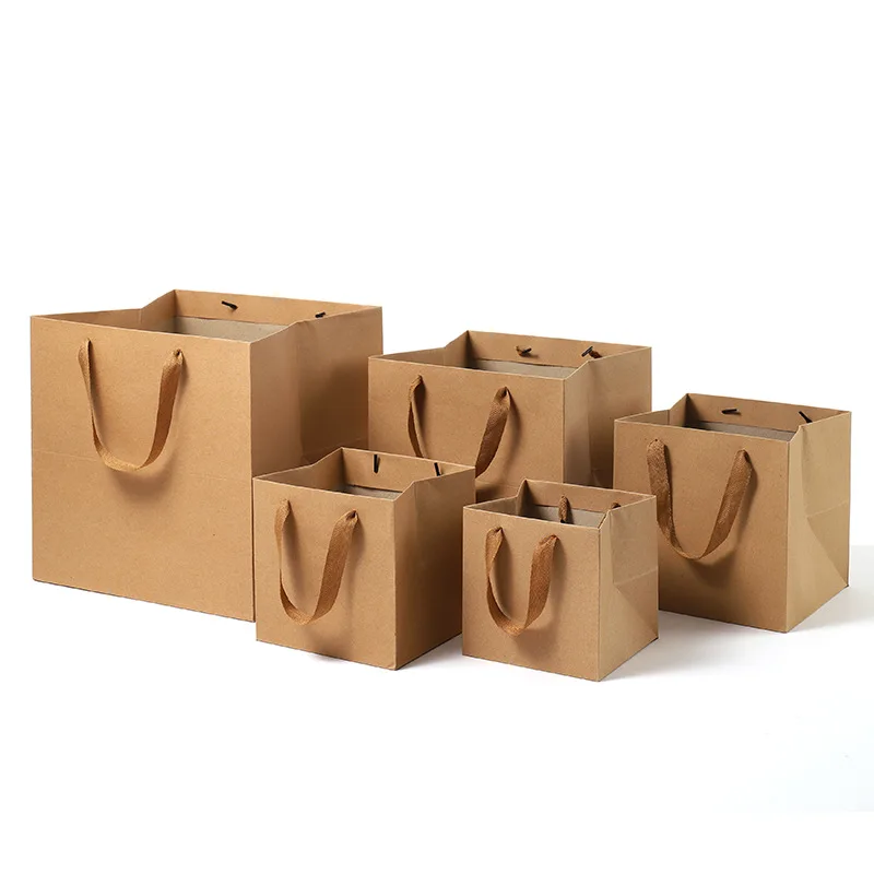 Cheap Price Luxury Recycled Matte black Brown Kraft,Shopping Paper bags with bow For Jewelry Gift Bolsa de papel/