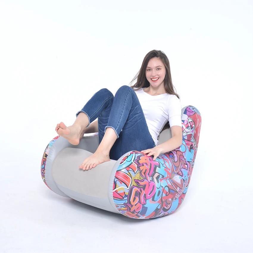Indoor Inflatable Sofa Portable Outdoor Camping Picnic Air Mattress Lazy Inflatable Flocked Sofa Bed  Lazy flocked sofa