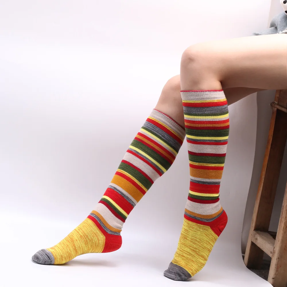 Fashion Colorful Cotton Striped Women Stockings Winter Stylish Knee High Long Woman Socks