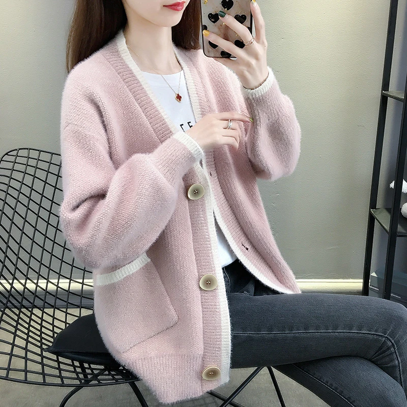 Sweater coat female autumn clothing outside 2023 autumn winter coat new small fragrant wind loose lazy wind knit cardigan