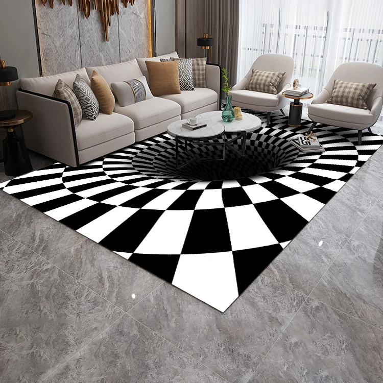 Factory price sells high quality spiral black hole 3D-printed custom modern bedroom carpet with non-slip bottom