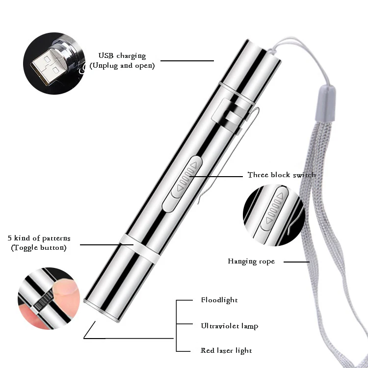 Interactive USB Rechargeable Cat Pointer Chaser Laser Toy Electronic Led 7 In 1 Cat Toys Handheld Pet Laser Point Cat Toys