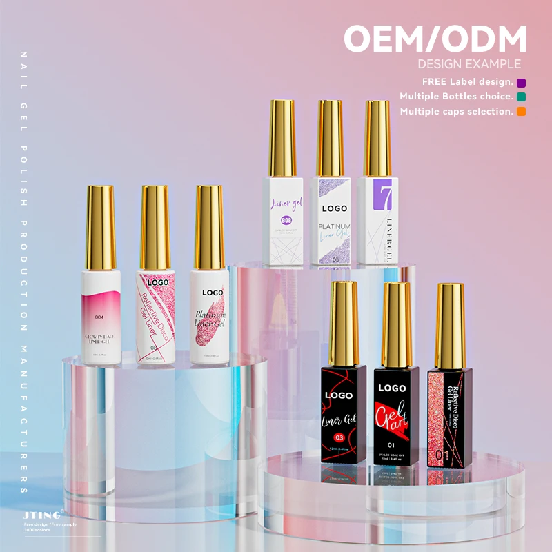 JTING Popular design 5series glow neon platinum disco colors liner gel nail art set collection OEM custom liner gel polish box