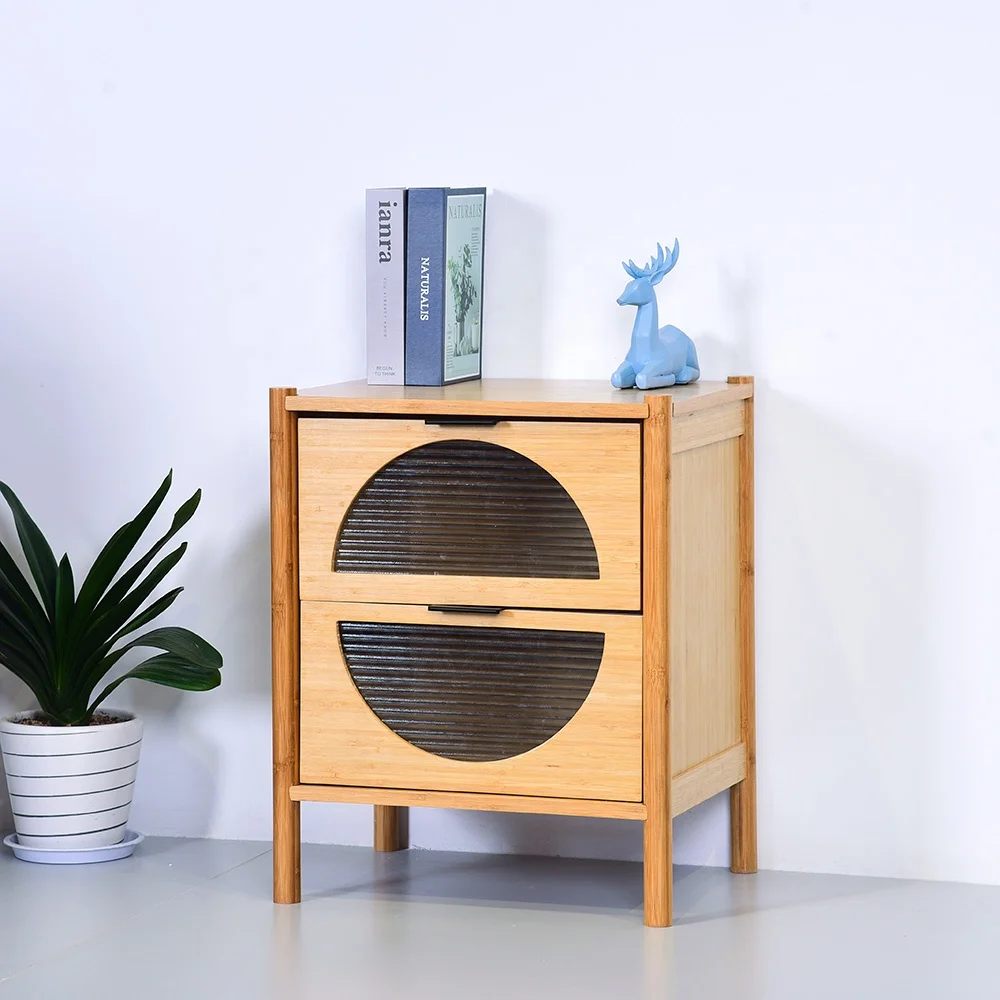 Custom high quality rattan nightstand living room bamboo side table storage cabinets with drawers