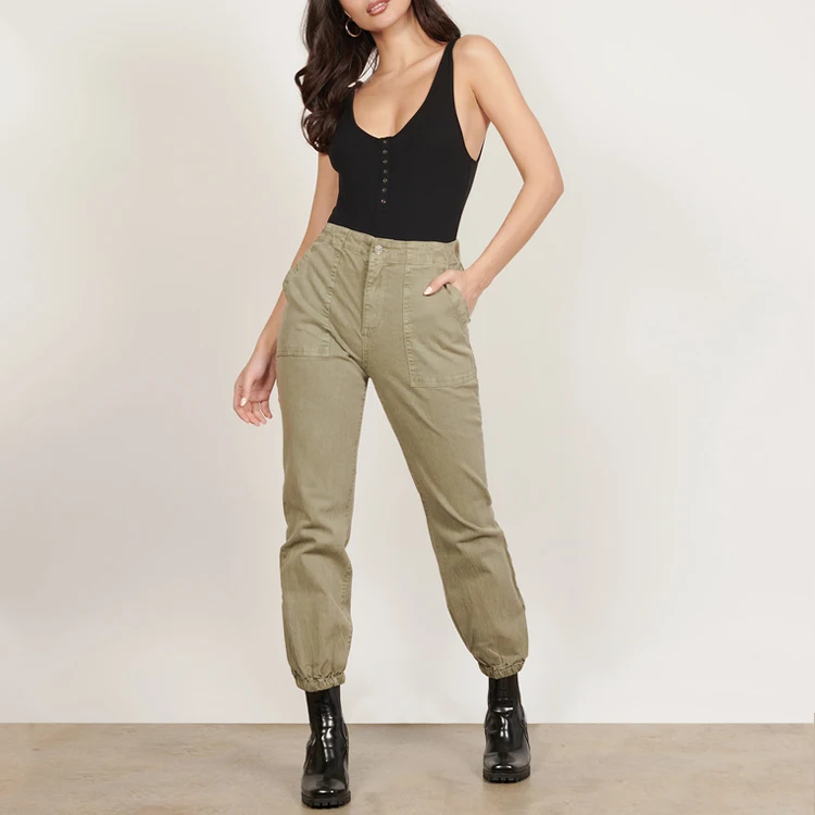 
Wholesale High Quality Women Causal Light Olive Cargo Pants 