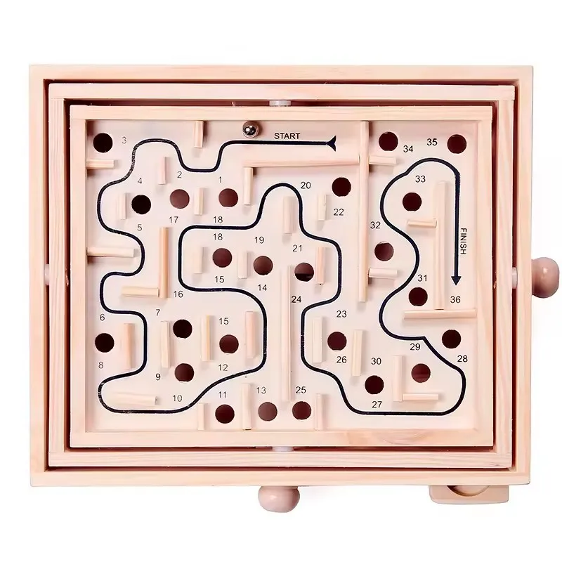 Wholesale Early Educational small 4 in 1 labyrinth natural color multifunctional family Wholesale wooden balls maze kids toys