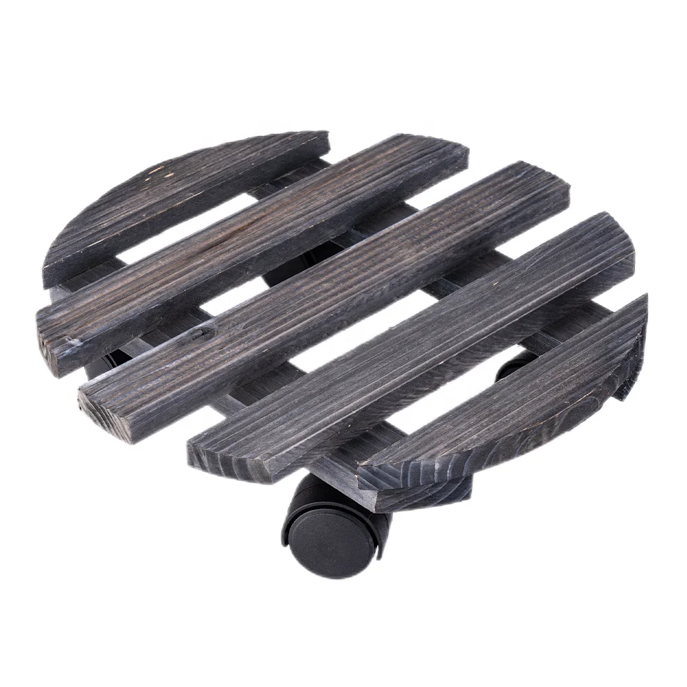 Wood round dolly plant caddy with wheels sturdy garden plant stand holder heavy duty pot mover roller