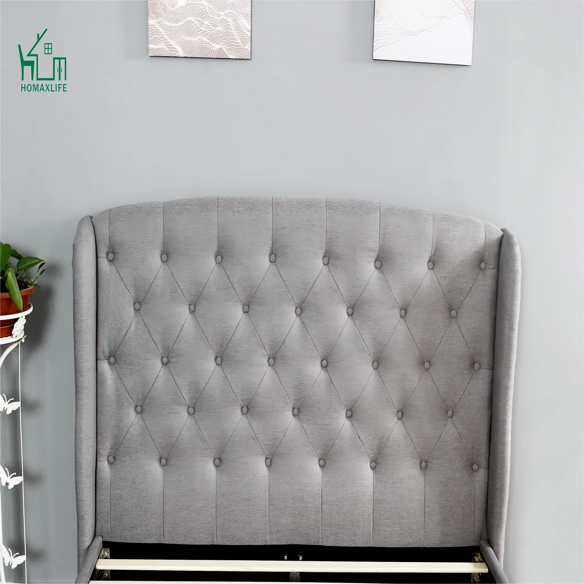 Wholesale Modern Bedroom Furniture High Fabric Buttoned Headboard  King Size Soft Bed Bedroom Furniture Upholstered Bed