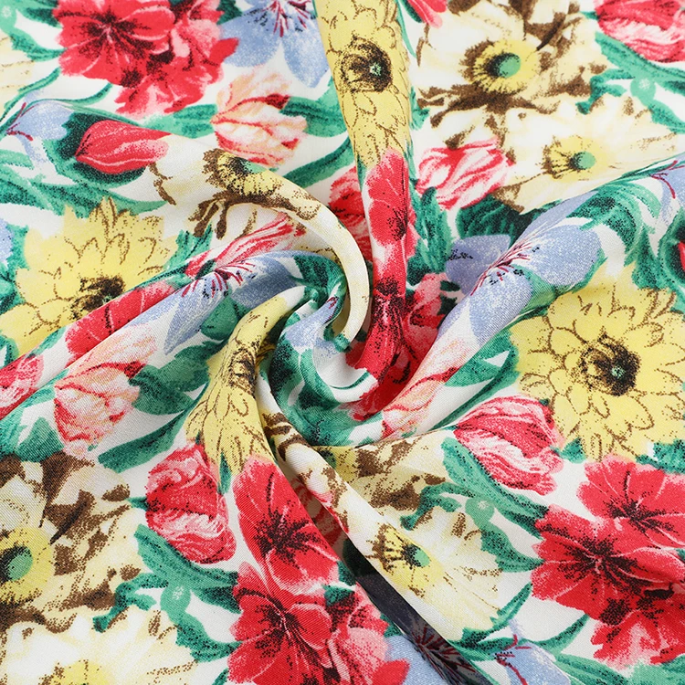 
Export standard quality sustainable print colorful blooming floral rayon fabric 