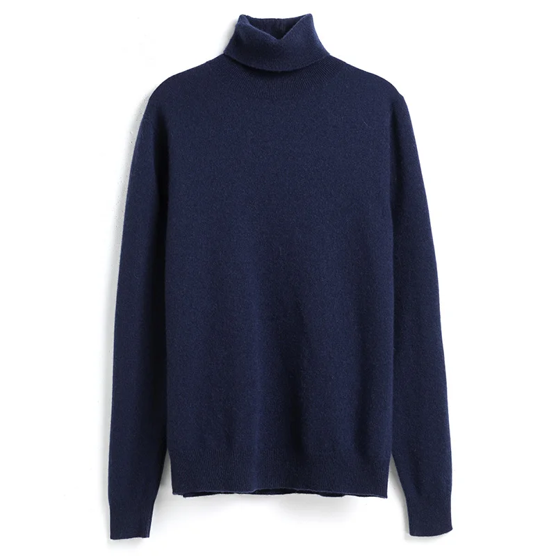 
OEM Men High Collar Pullover Long Sleeve Knitwear Pure Color Sweater 