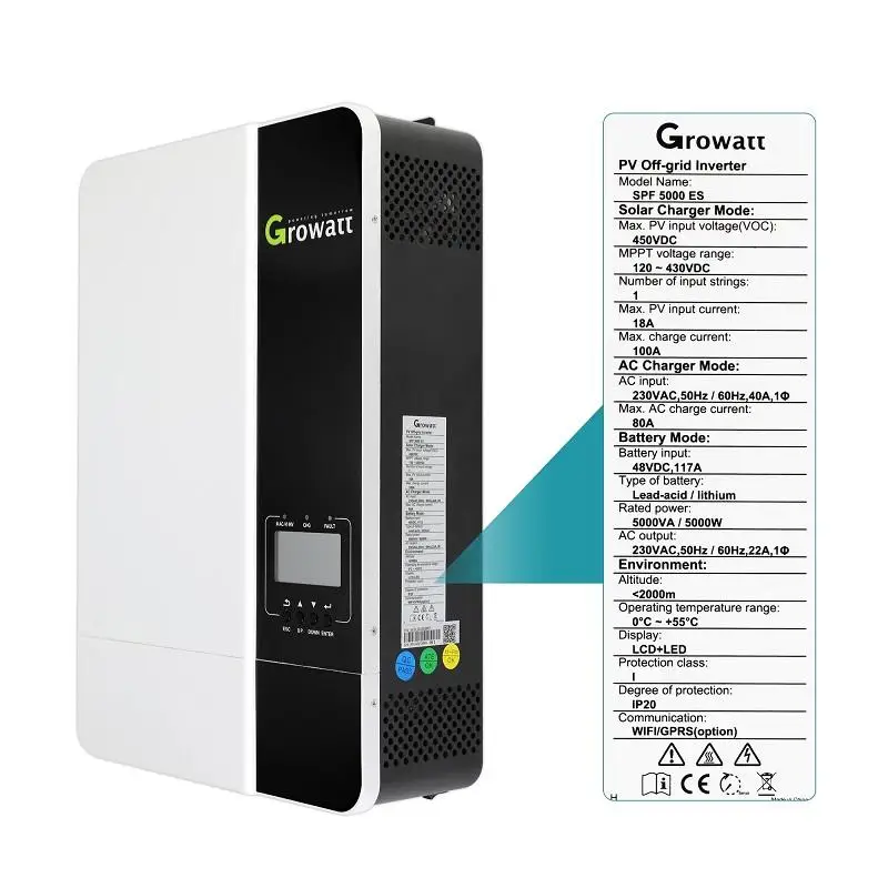 3.5kw/5KW Growatt Гибридный однофазный SPF-3500W- ES Lite с умным Wi-Fi Mppt PV контроллером 3500W 5000W