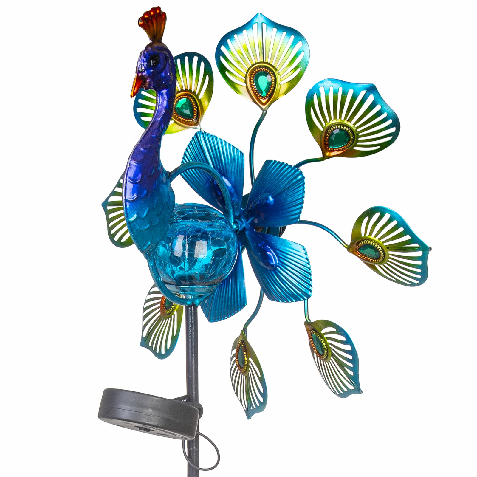 Solar Wind Spinner with Lights, Kinetic Wind Sculpture Outdoor Metal Peacock Wind Spinner for Garden Yard Lawn Decor
