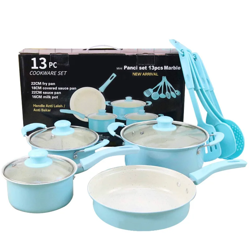 Factory high quality gift cast iron Non Stick Multiple colors Kitchen utensils frying pan soup stock pot cookware Set