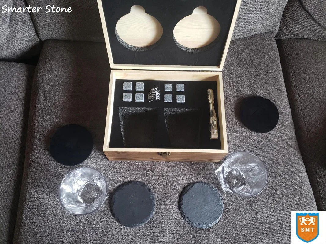 Whisky Stone Gift Set Granite Chilling Whisky Rocks with  Whisky Ice Stones Ice Cubes custom wooden box