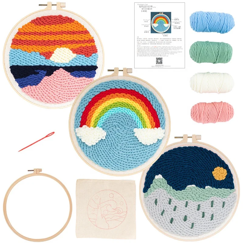 
DIY Punch Needle Cross Stitch Kit With Embroidery Threads And Hoops embroidery Handwork Set 