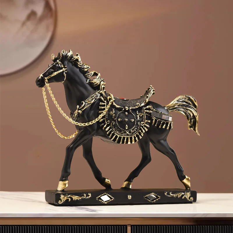 Custom modern country style resin horse figurines home office tabletop decor golden silver brown wooden color horse statue