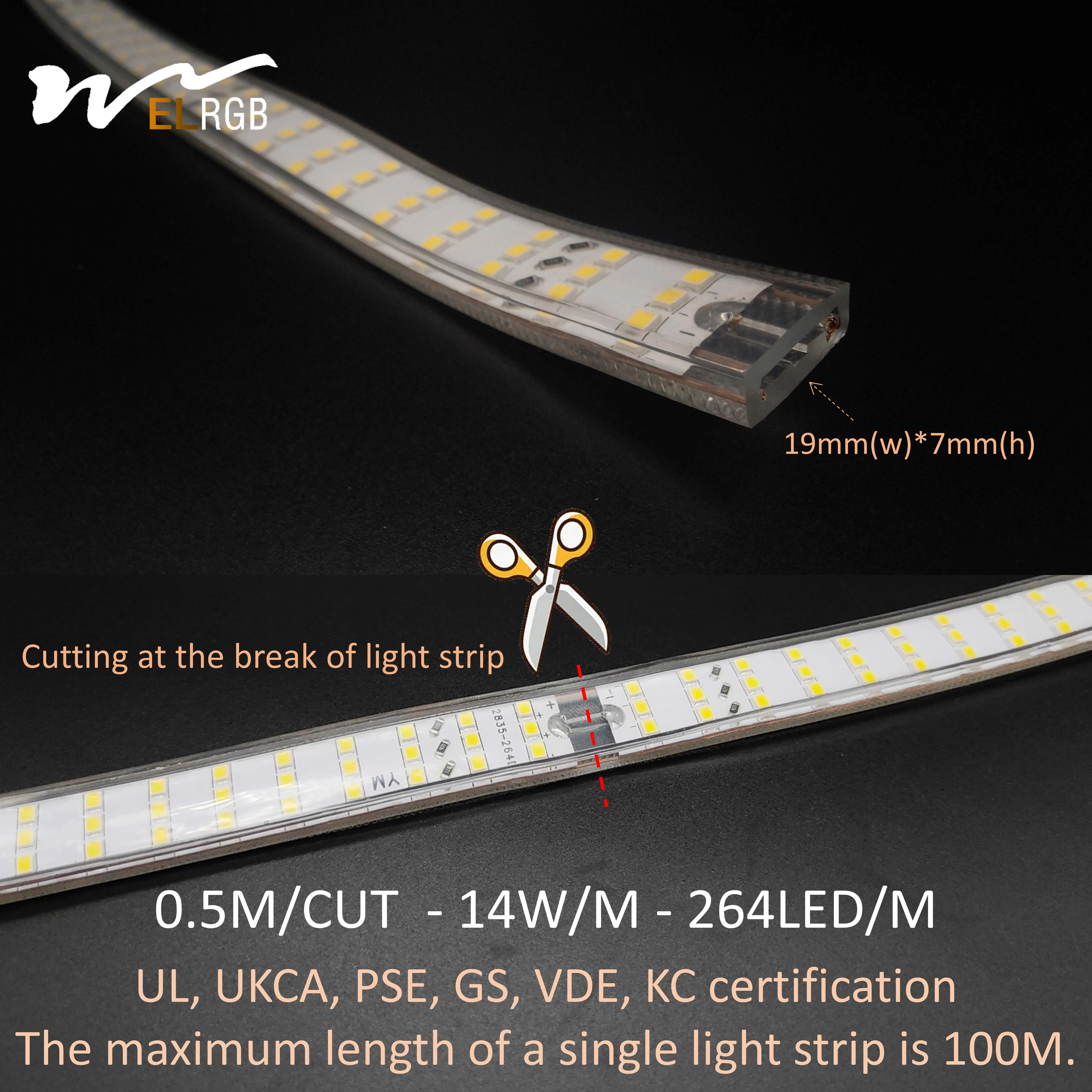 Super Bright 3-Row LED Strip Lights 2835 264 LEDs/m Flexible led strip 110V-130V Waterproof IP66 for Home Garden Outdoor Use