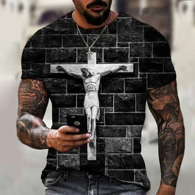 Free Shipping Plus Size Custom Jesus Christ Cross T-Shirt 3D Printed Short Sleeve O-Neck Size XXS-6XL
