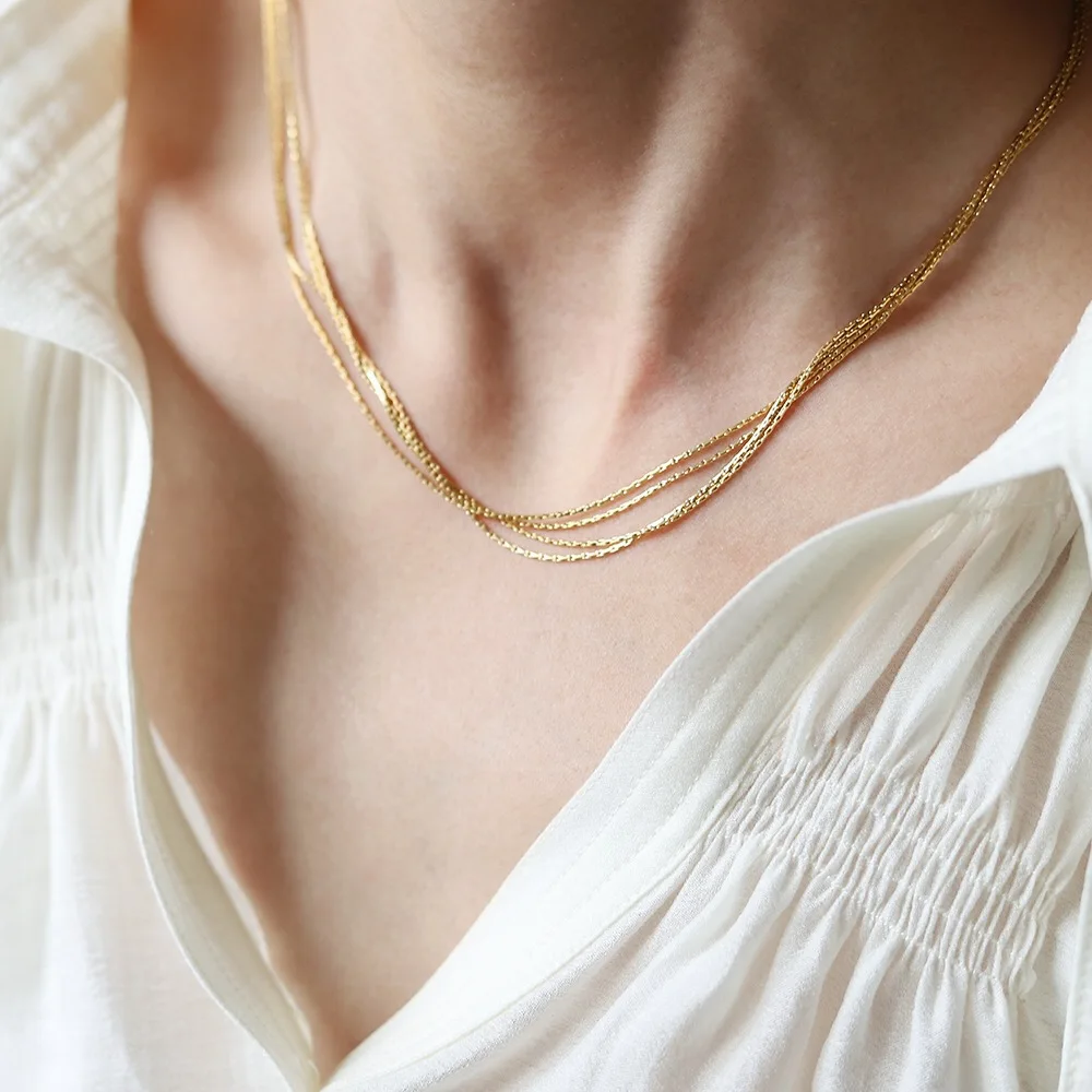 New Fashion Multilayer 4 Layered Necklace Gold Thread Thin Gold Chains Stainless Steel Jewelry Necklaces Silver Necklace Women