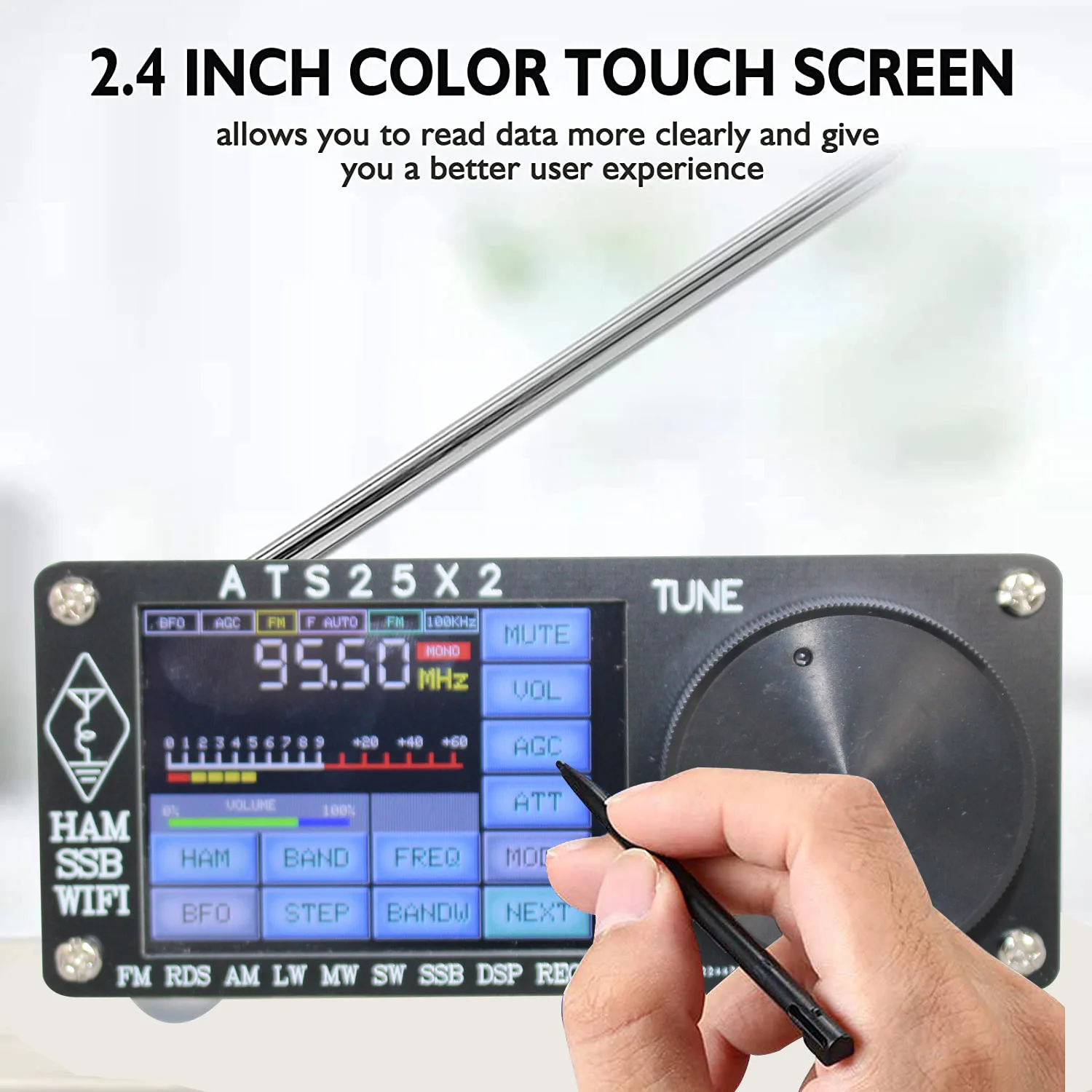 ATS25X2 Full Band FM/LW/MW/SW/SSB Spectrum Scan Receiver Touch Screen Stereo Receiver WIFI FM RDS APP Network