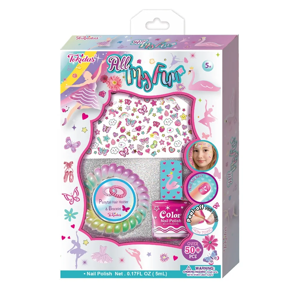 Kids make up tattoo sticker set Girls fashion pretend make up body arts set children make up nail polish toy set