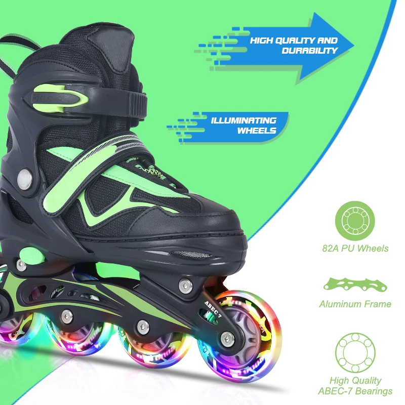 New Arrive Custom Logo Patines Adjustable Kids Adults 4 Flashing PU Wheels Roller Inline Skates Shoes