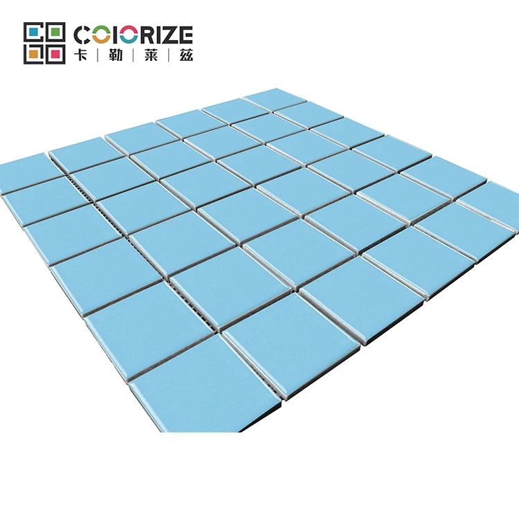 Colorize Square Light Blue Porcelain Glossy swimming pool Mosaic Tile cheap mixed luxury light blue swimming pool mosaic tile