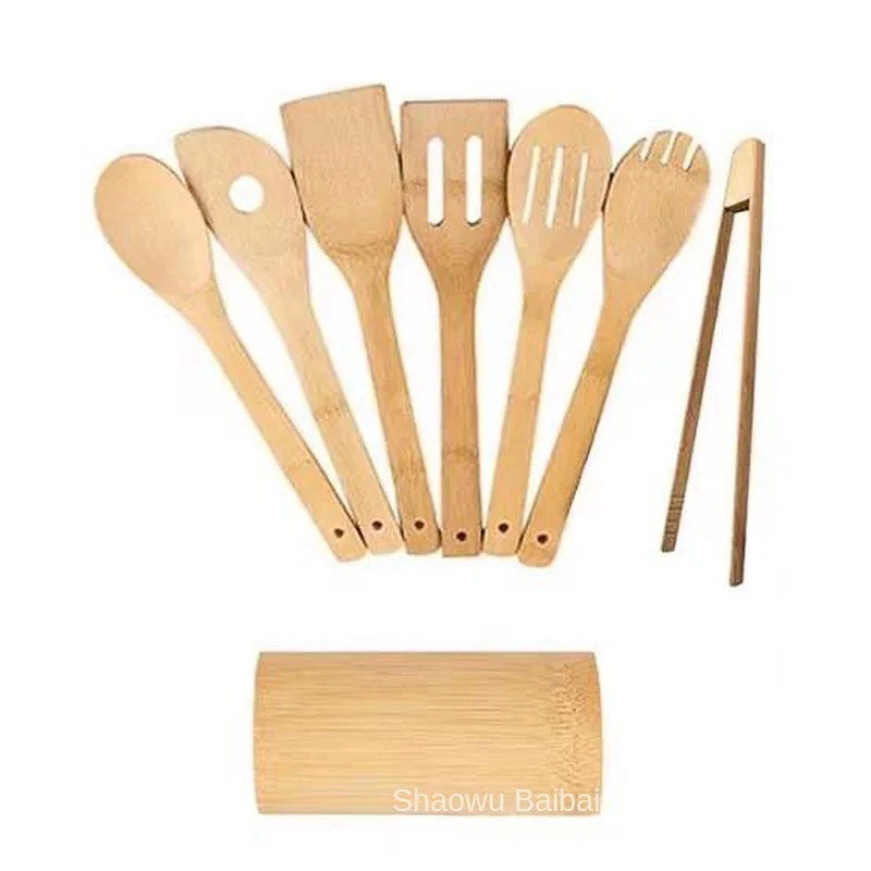 BAMBUS Wooden Spoons Utensils for Cooking with Holder Natural Teak Wooden Kitchen Utensils Set with Spoon Rest Comfort Grip