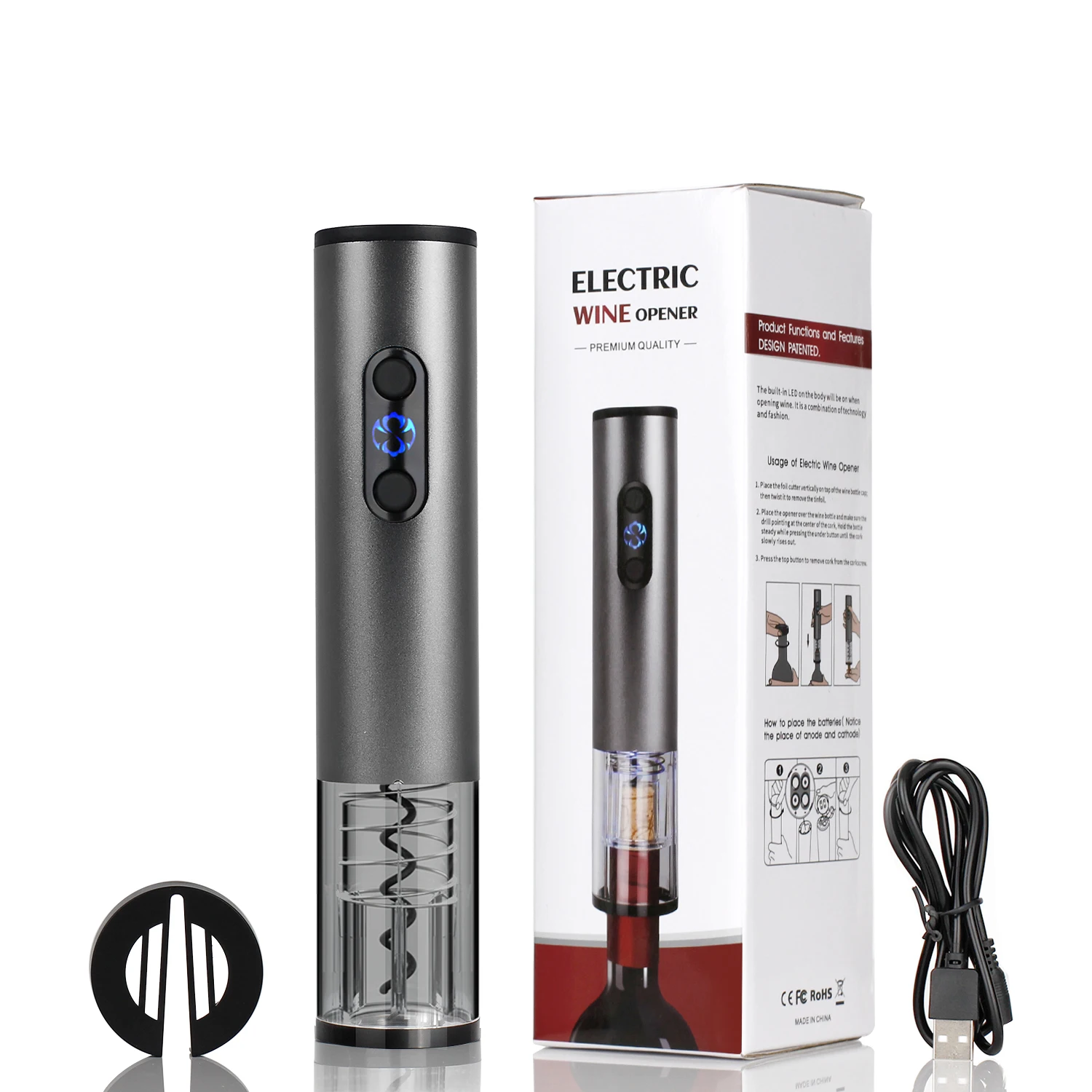 High Quality Portable One-click 4 in 1 Smart Electric Wine Bottle Opener