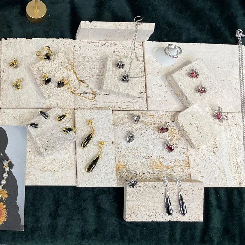 Luxury bathroom Natural Travertine Tray Jewelry Display Trending Products Precise Stone Natural Marble Serving Tray