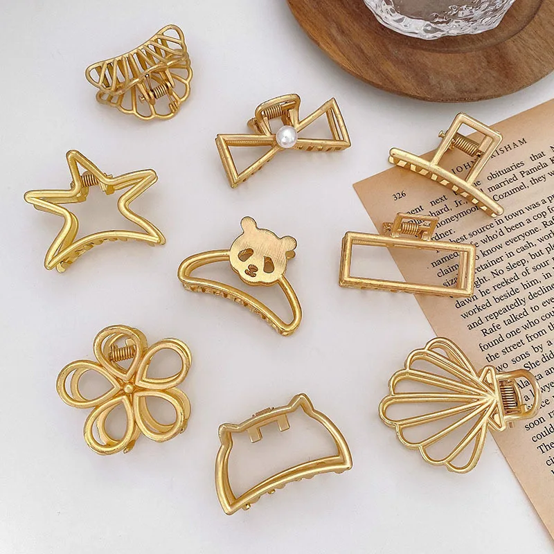 New Women Girls Cute Heart Hollow Geometric Gold Alloy Hair Claws Sweet Headband Hair Clips Hairpins Fashion Hair Accessories