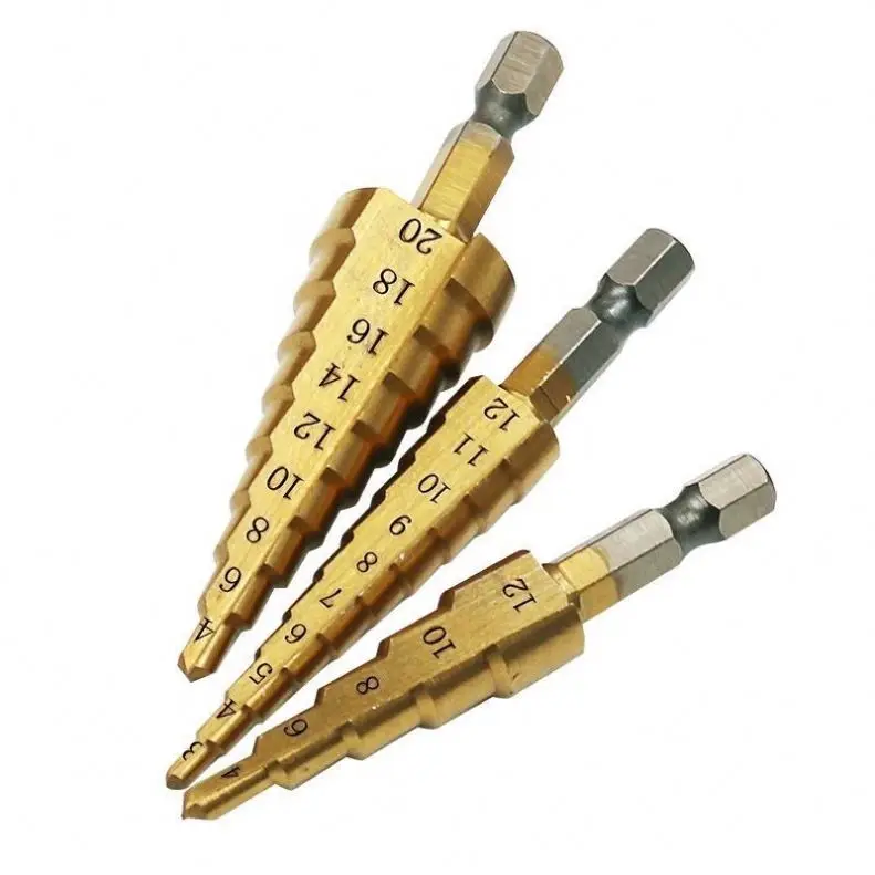 TEBAK 3Pcs Metal Working Heavy Duty HSS Spiral Grooved Well drilling Step drill bit for Faster Drilling