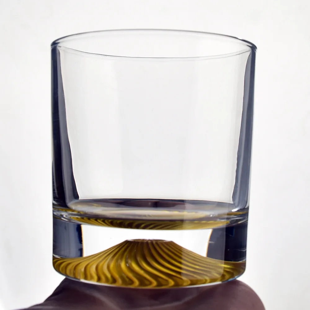 Thick Bottom Round Whiskey Glass Cup For Drinking Decal Etched Logo mountain whiskey glass