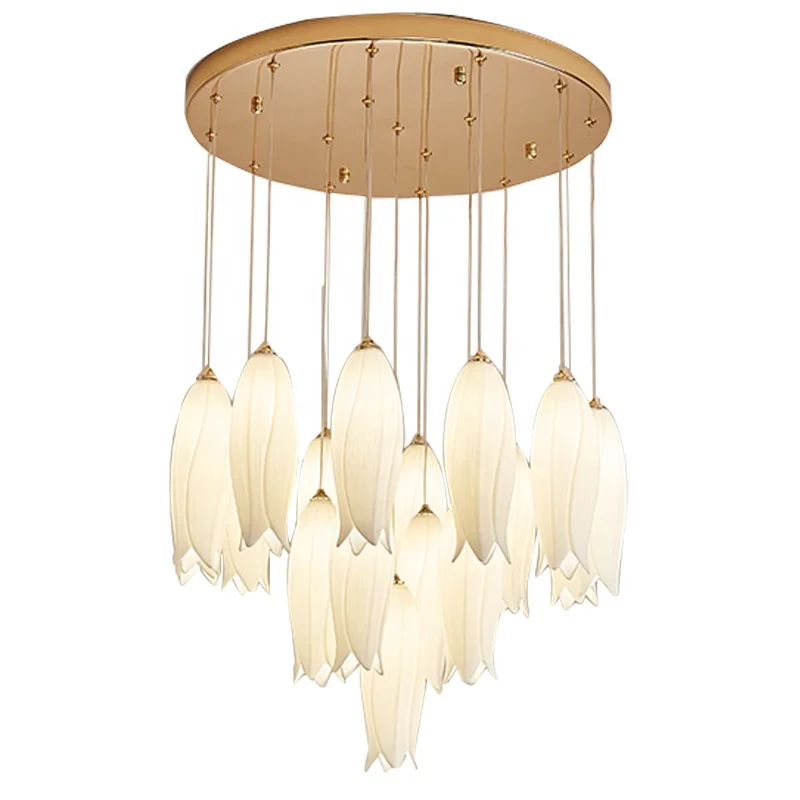 HITECDAD  Led Chandelier High Quality Art Glass Luxury Ceramic Handmade Flower Pendant Lamp for Dining Room and Shops