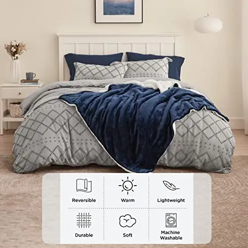 Bedsure Sherpa Fleece Throw Blanket for Couch - Navy Blue Thick Fuzzy Warm Soft Blankets and Throws for Sofa, 50x60 Inches